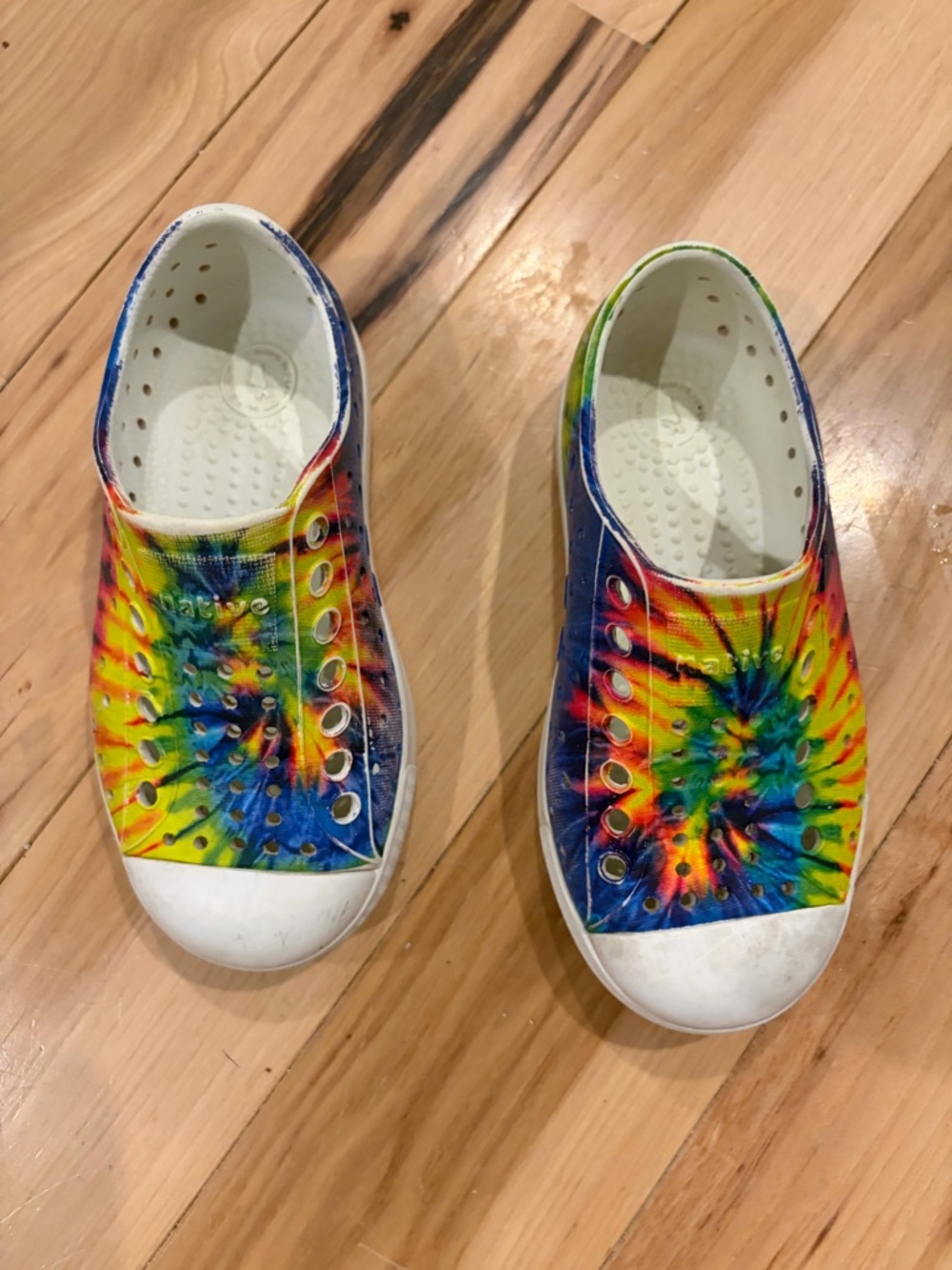 Native Kids Tie-Dye Slip-On Shoes - Yellow Blue Green Red